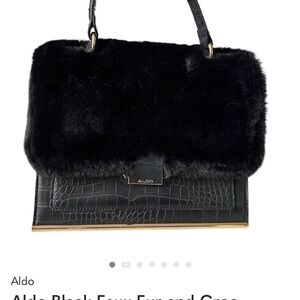 Aldo Black Faux Fur and Croc Shoulder Bag/ gold chain added for crossbody